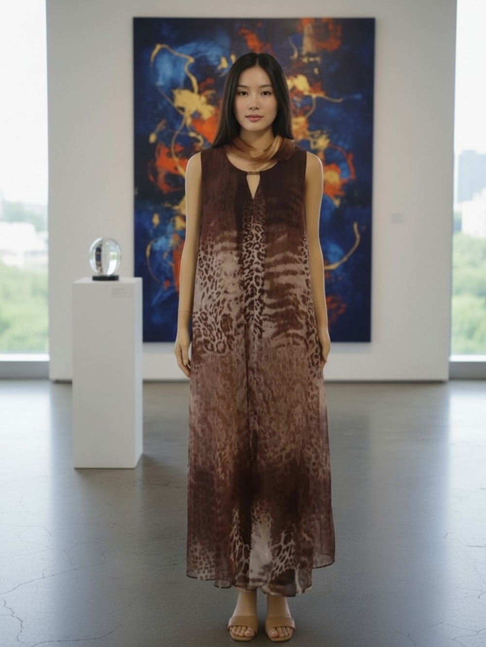 NWOT Kate and Mallory Dress Brown Chiffon Leopard Print Sleeveless Small